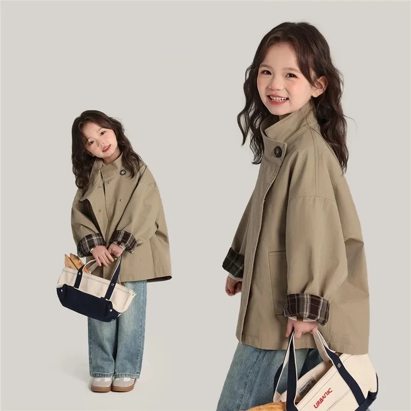 

Girls' trench coat new style children's spring and autumn casual retro mid length jacket 90-150cm