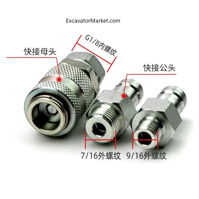 For Excavator Parts Test Hose Connector Hydraulic Pump Priority Valve T Quick Male Connector Female Pressure Gauge Pressure