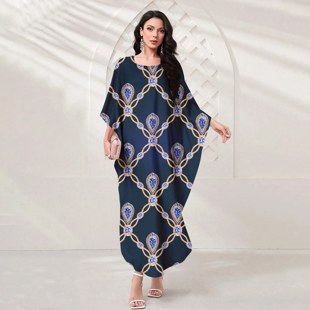 

Eid Muslim Women's Bat-Sleeve Delicate Diamond Print Party Dress Ramadan Islamic Abaya Dubai Abaya 2024 Women's New Casual Dress