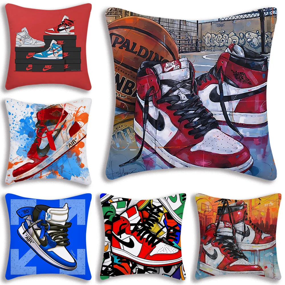 

Graffiti Sneakers Vintage Pillow Covers Cartoon Sofa Decorative Home Double-sided Printing Short Plush Cute Cushion Cover