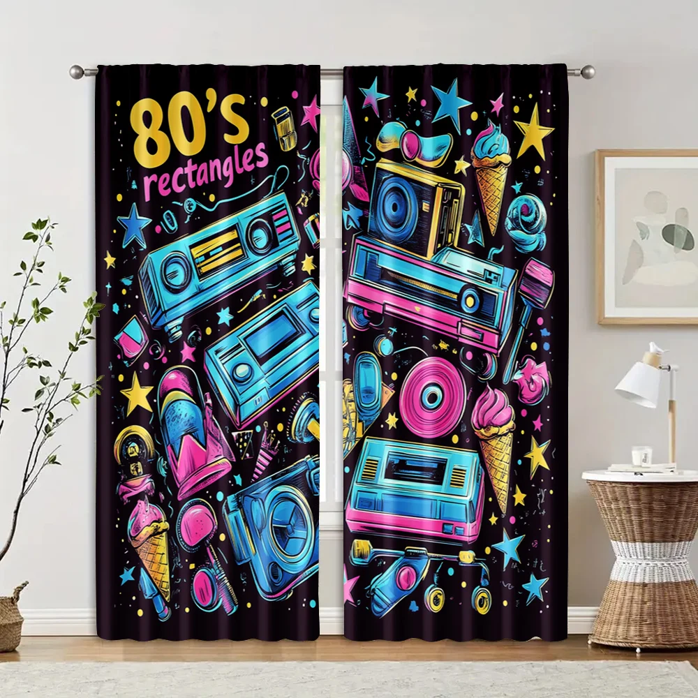 2pcs, Print Curtains 2D print 2025-03-10_80s Bestie Fabric (without rod) Stuff Clearance Perfect for Kitchen Living Room Office