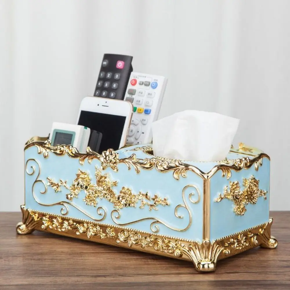 Multifunctional Tissue Box Luxury Acrylic Napkin Storage Box Silver-plated Retro Remote Control Storage Basket Hotel