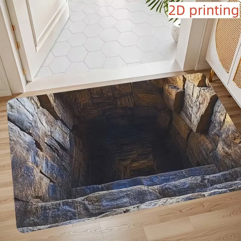 3D Stone Pit Floor Mat Flannel Rug 3D Printed Carpet Home Decor Entrance Door Mat Anti slip Washable Kids Living Room Rug