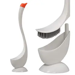 Toilet Brush and Plunger Set Swan Shape Toilet Brush with Holder Curved Handle Soft Dense Bristles Toilet Bowl Cleaners Brush