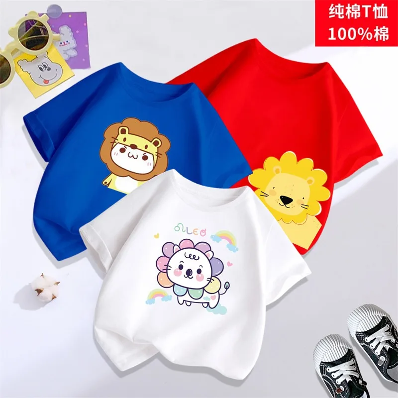 Cartoon Lion Print Children's T-shirt Summer New Personalized Parent-child Outfit Fashion Trend Soft Skin Friendly T-shirt