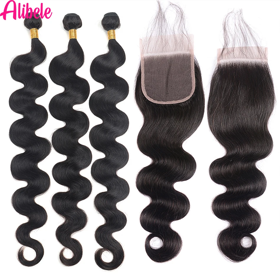 Alibele 6X6 5X5 4X4 Hd Transparante Kanten Sluiting Met Body Wave Bundels Malaysia Natural Remy Hair Weave Bundels Met Laceclosure