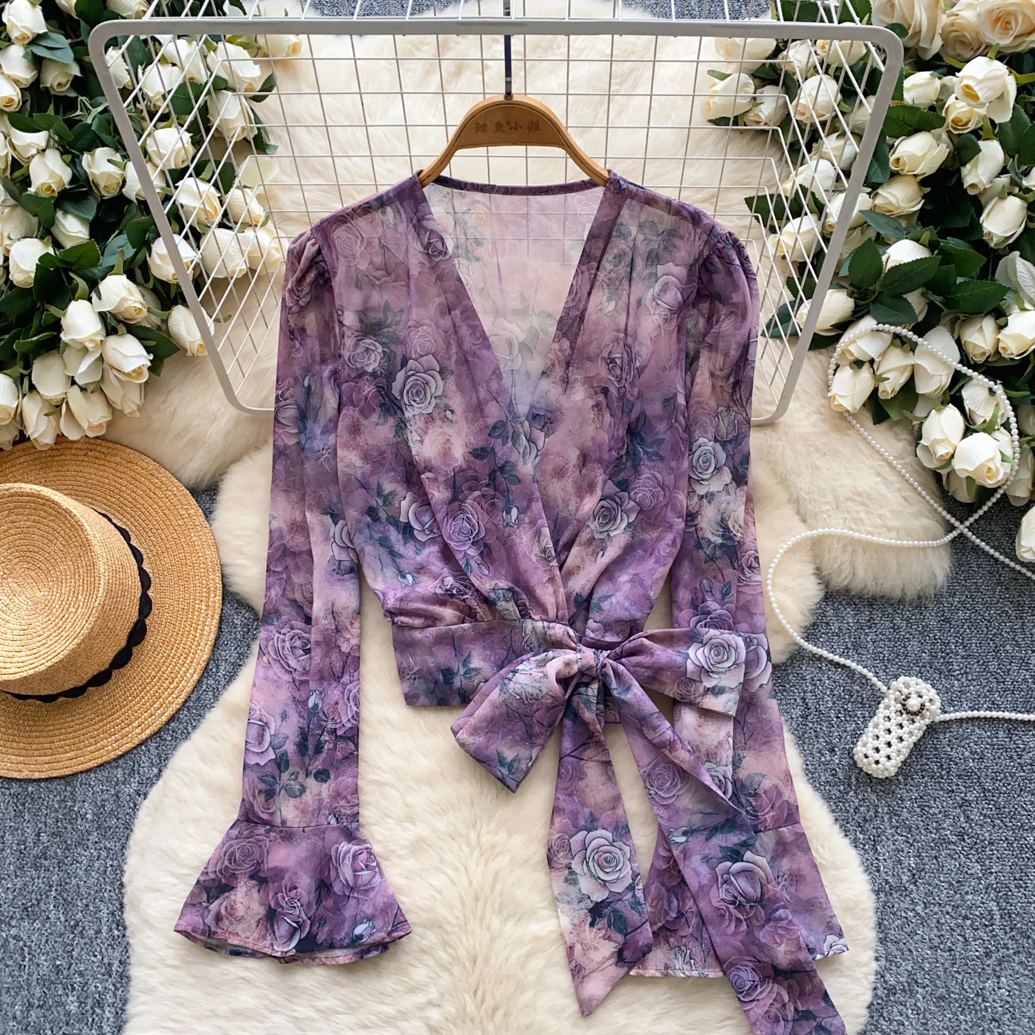 

Chic Long Sleeve print butterfly top Elegant Fashion Sexy office lady Shirt Women Blouse autumn women clothing