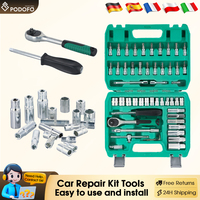 Podofo 53 Pcs/Set Car Repair Machine Repair Quick Ratchet Wrench Premium Auto Repair Kit With Green Toolbox