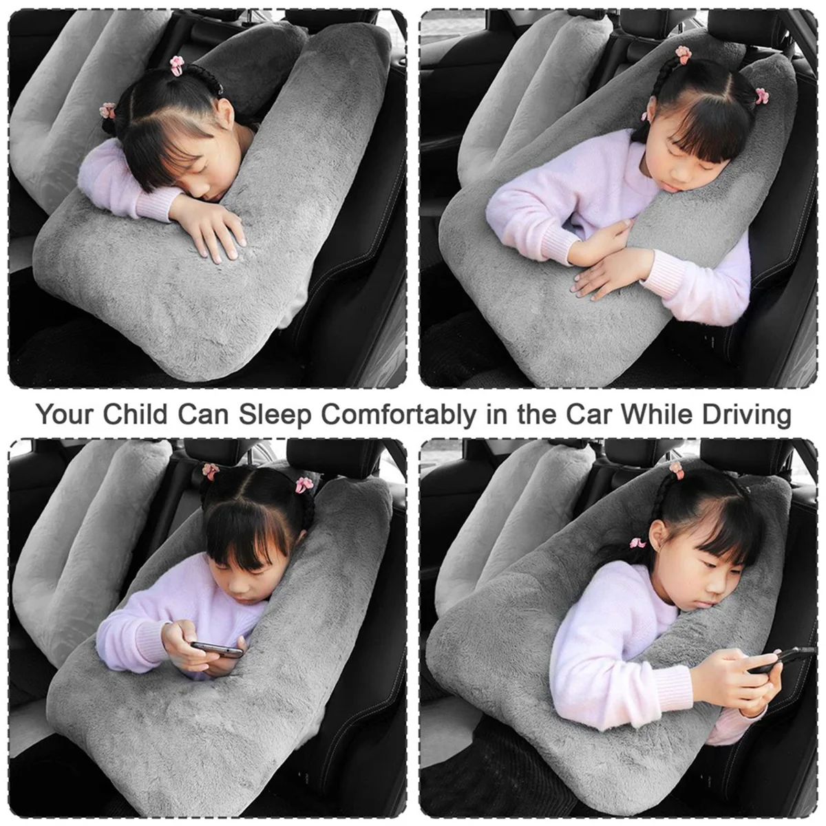 Travel Pillow, Children'S Travel Pillow, Multifunctional Car U-Shaped Pillow,Rear Seat Supports and Body(Grey)