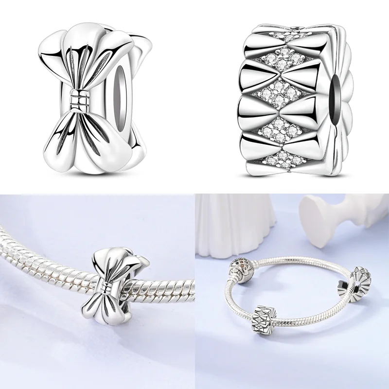 925 فضة سحر حبة تشيكوسلوفاكيا الزركون القوس مشبك ثابت استرخى صالح الأصلي سوار DIY بها بنفسك النساء المجوهرات هدية