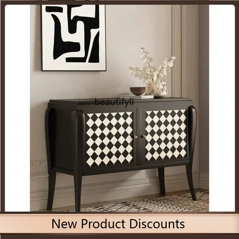 

K185 Light Luxury Hallway Mid-Ancient Solid Wood Sideboard Vintage Storage Cabinet Living Room Multi-Function Locker K185