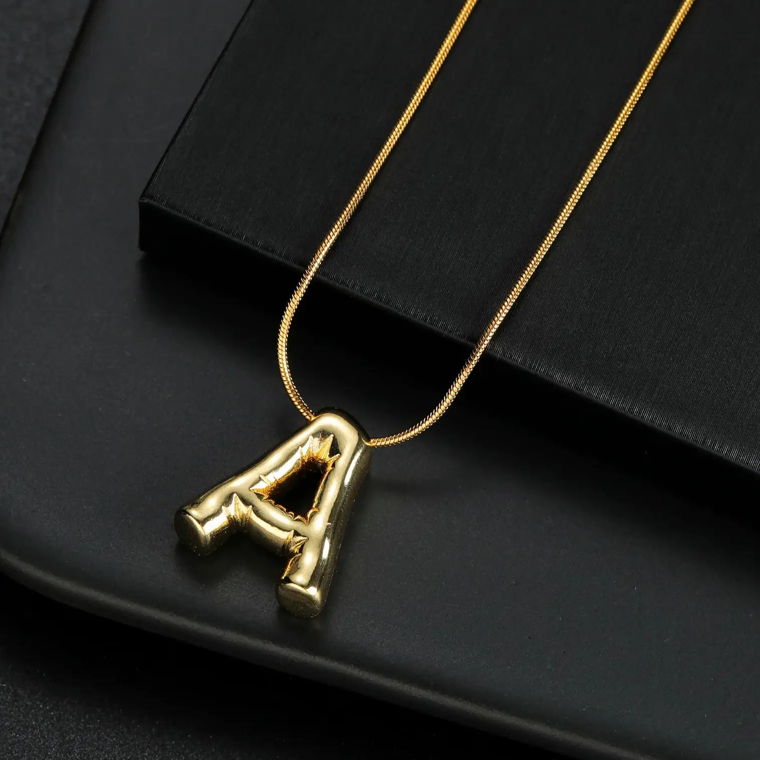 

Vintage Stainless Steel Balloon Bubble Chunky 26 Letter Necklace for Women Gold Plated Initial Necklaces Collar Jewelry Gift
