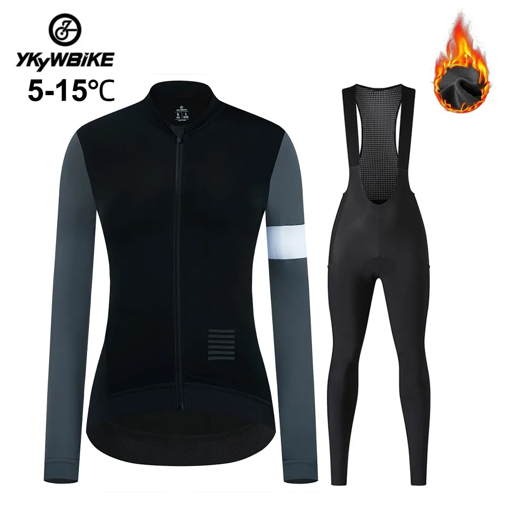 YKYW Winter Fleece Pro Women Cycling Jersey Sets Mountian Bicycle Clothes Wear bib pants Racing Bike Clothing long sleeve Set