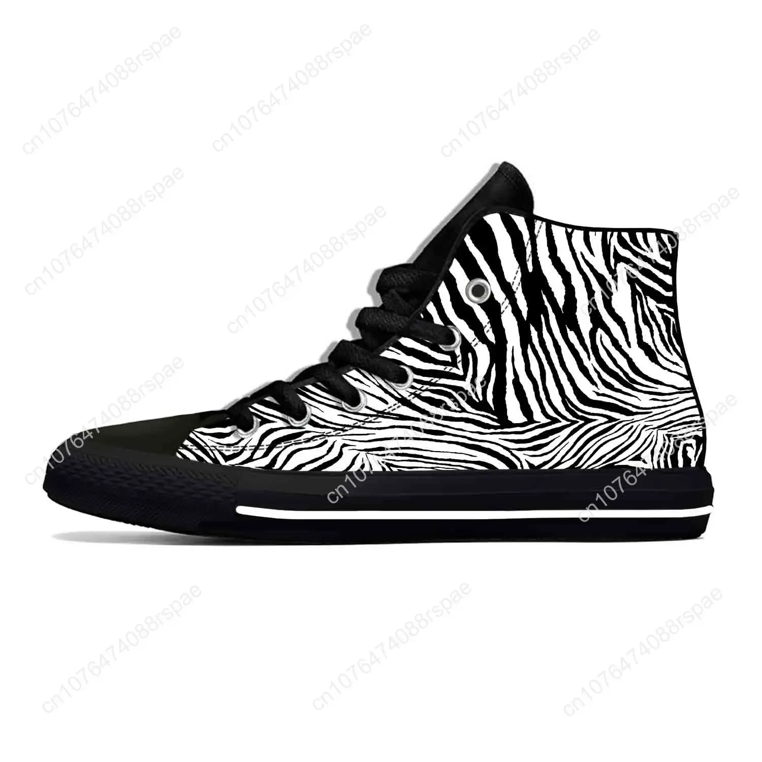 Sapato de pano casual masculino e feminino com estampa zebra, tênis respirável confortável, estampa 3D, moda popular, top alto