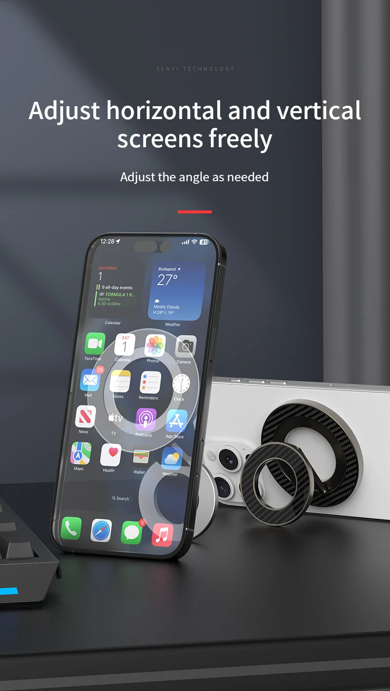 Doppelseitiger MagSafe-Telefonständer, magnetischer Telefonringhalter, Ständer, Magnetgriff für iPhone 16, 15, 14, 13, Android, Fitnessstudio, Autohalterung – Detail 10
