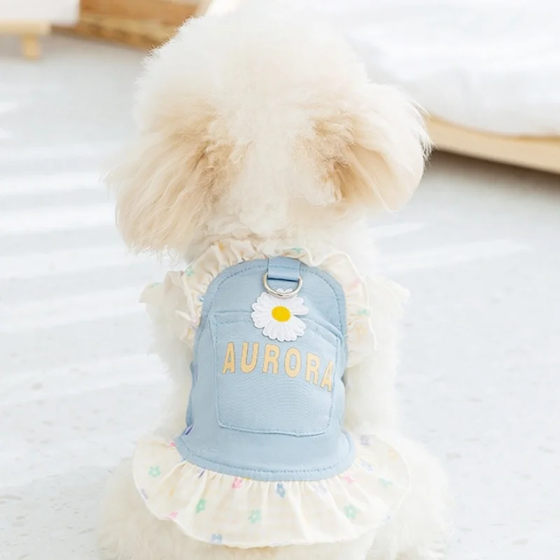 Luxury Dog Skirt Pet Denim Dress for Small Dog Cute Puppy Princess Skirt Fashion Cat Dress Pet Flying Sleeves Dress Dog Clothes