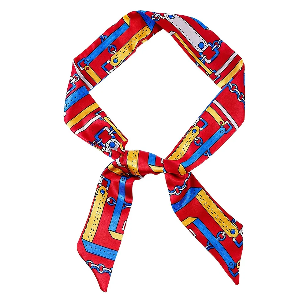 

Шелковый длинный шарф-платок с двусторонним принтом, тонкий, для декора и в качестве повязки для волос, женские аксессуары