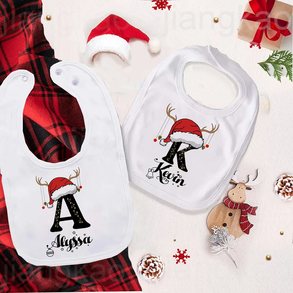 Personalized Baby Bib Initial with Name Bibs Christmas Party Newborn Cotton Saliva Towel Bib Infant Shower Gift Christmas Gifts