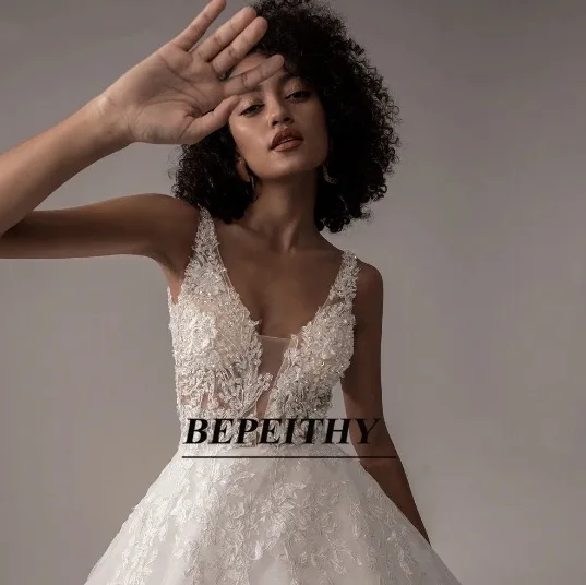 GIYSILE Aangepaste Vestido De Noiva V-hals Mouwloze Trouwjurken 2025, Voor Vrouwen Een Lijn Ivoor Kant Bruid Boho Bruidsjurken