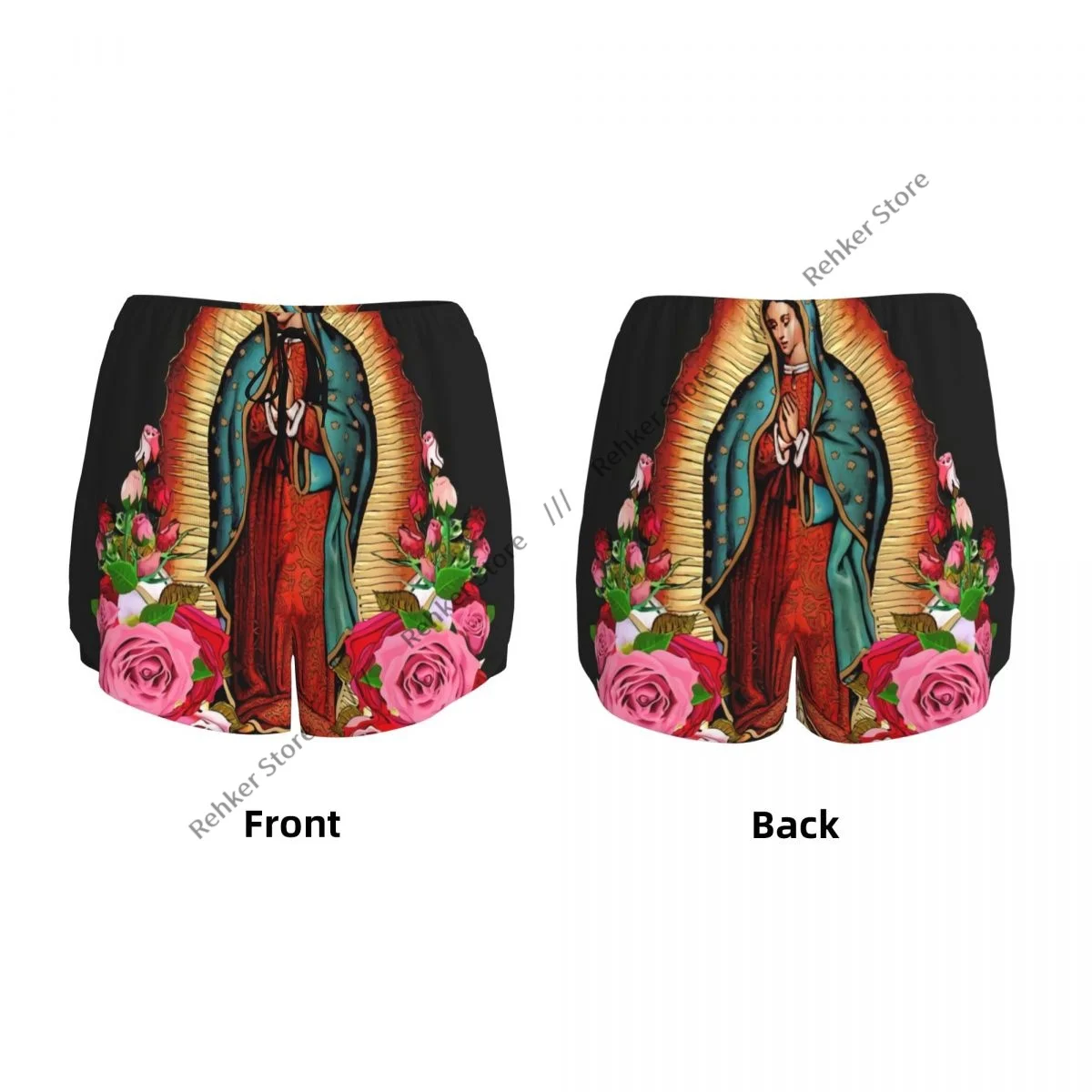 Workout Shorts Women Fitness Quick Drying Double Layer Shorts Our Lady Of Guadalupe Virgin Mary Yoga Short Pants Gym Leggings