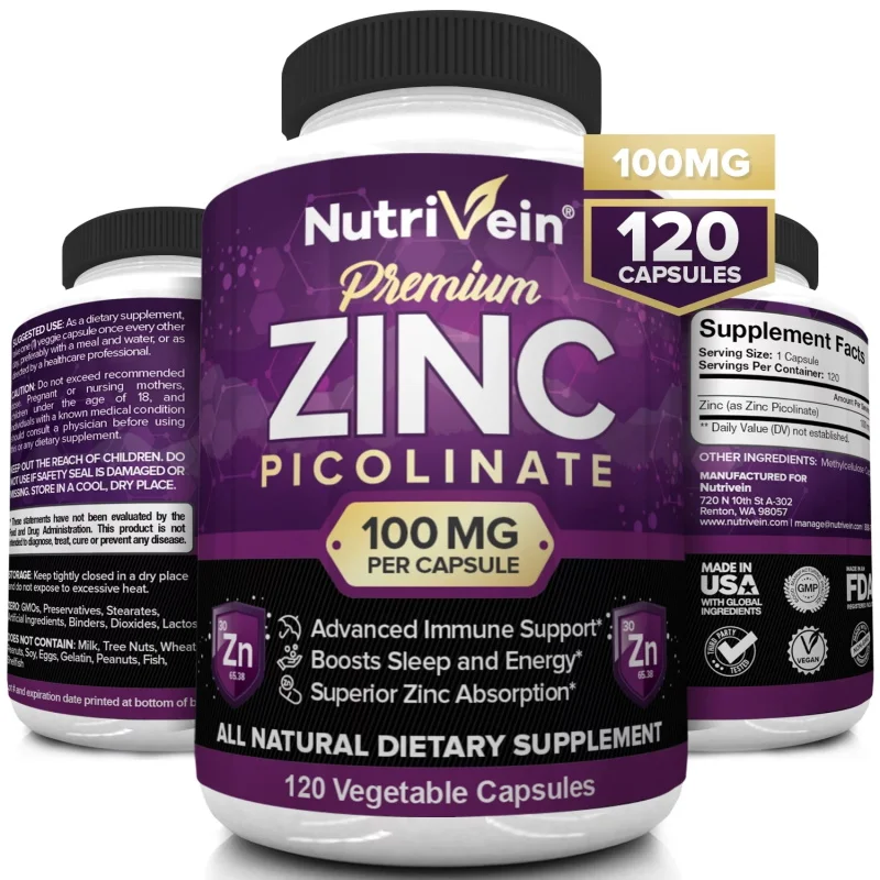 Premium Zinkpicolinaat 100 Mg Per Portie-120 Capsules-Verhoogt De Immuunondersteuning, Slaap En Energie