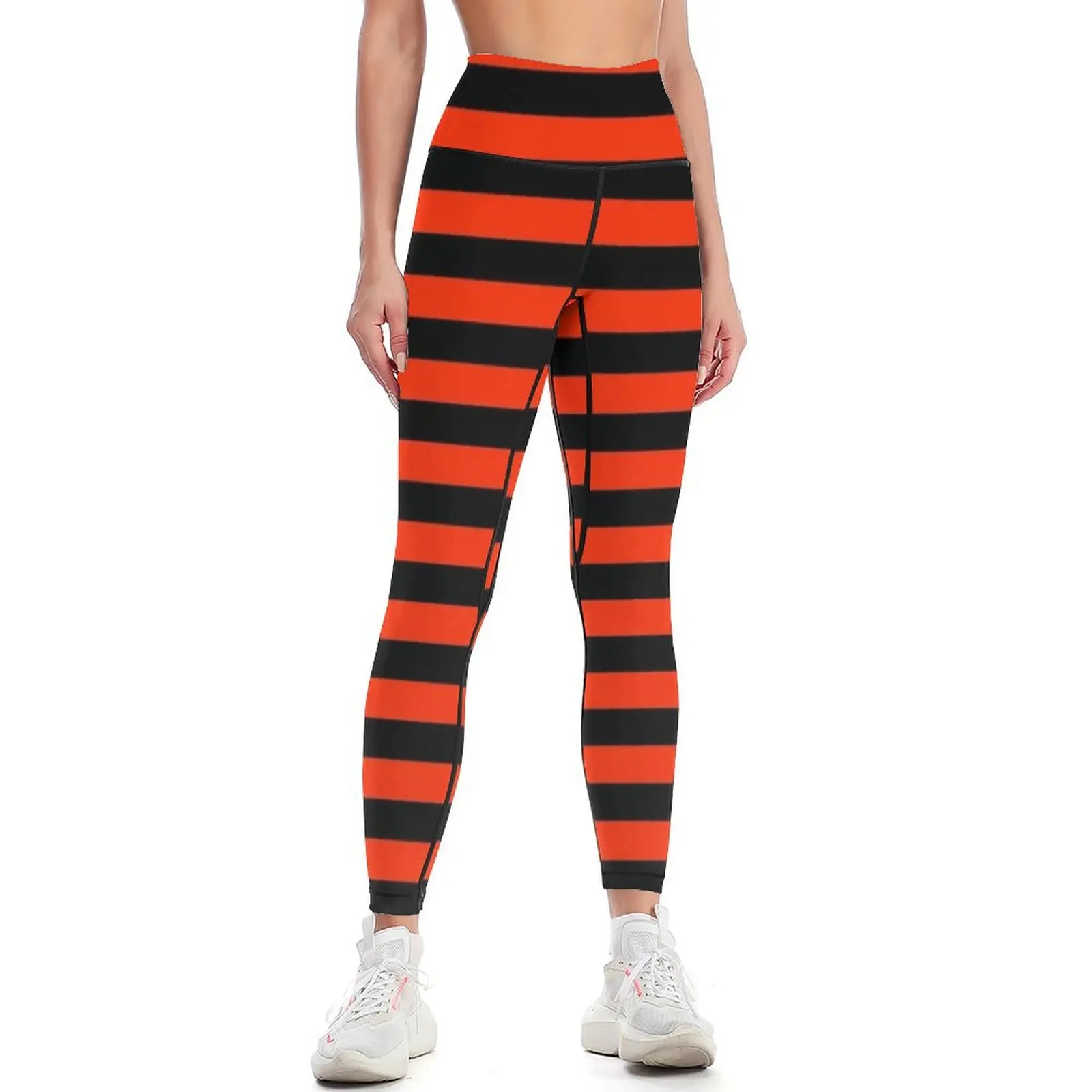 

Bright Red and Black Horizontal Stripes Leggings Women's sports pants Clothing fitness gym top high waist Womens Leggings