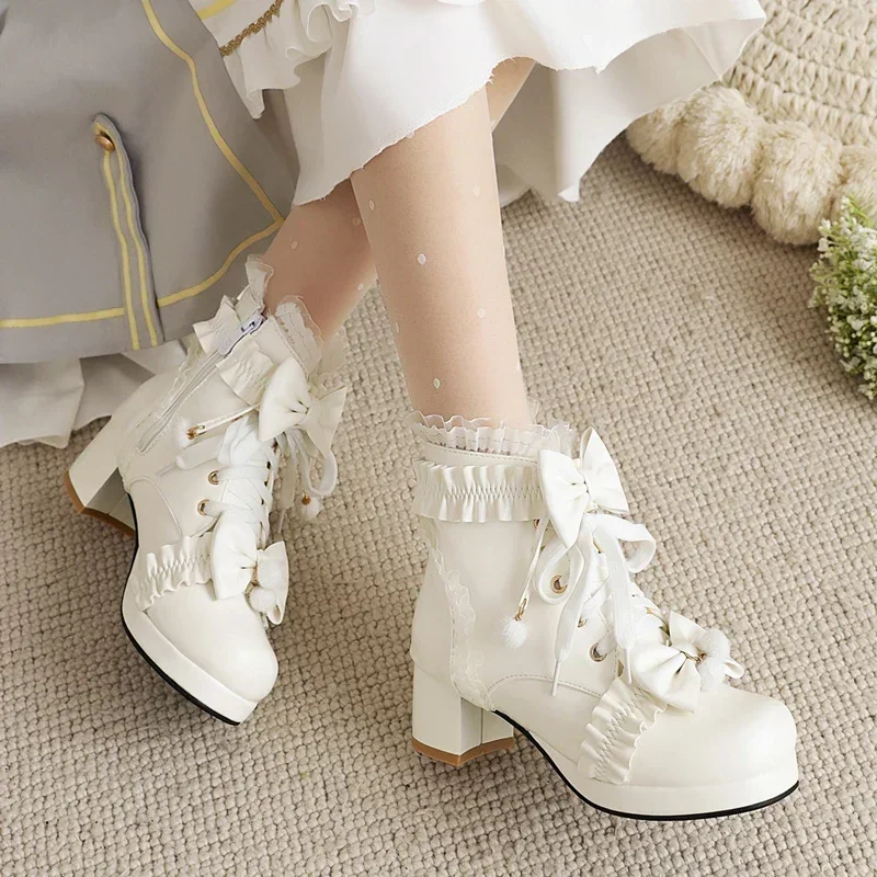 Autumn and winter sweet princess Martin boots women's short shoes Lolita thick heel thickened pair