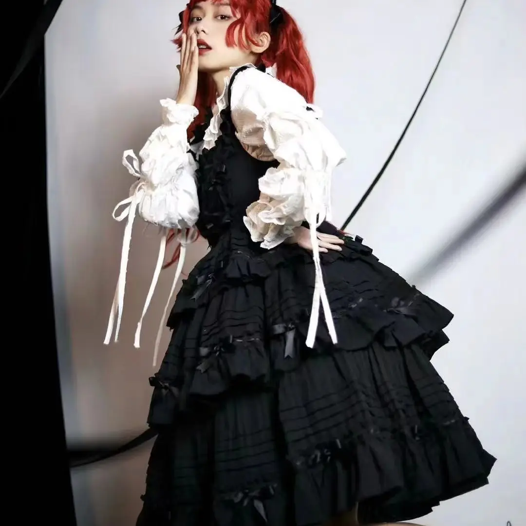 Zomer Japanse Lolita Jsk Jurk Zoete Lolita Straped Jurken Vrouwelijke Meisjes Tali Contrast Boog Jsk Vrouwen Kant Loli Kawaii Jurk