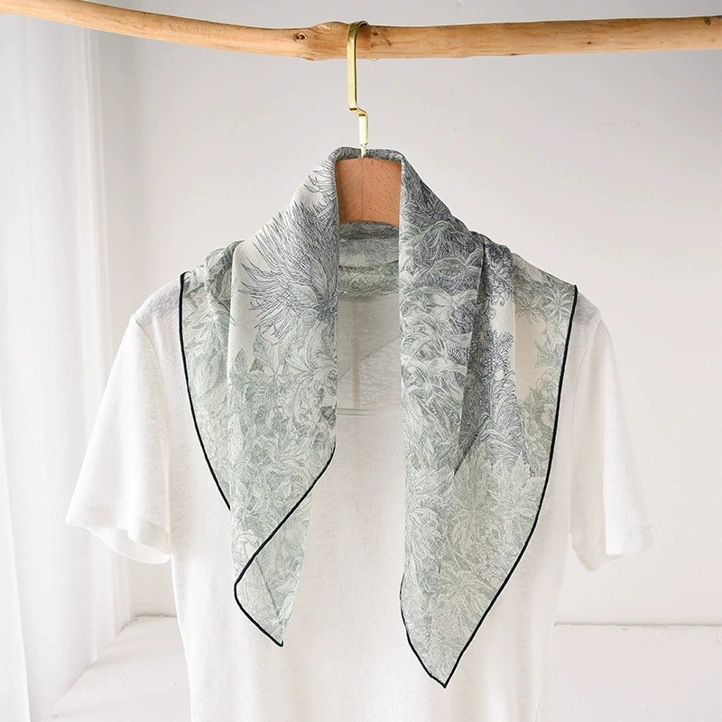 Schal aus 100 % reiner Seide, Damen-Hals-Haarband, Foulard, quadratisches Seiden-Halstuch, Schal, Bandana, 67 x 67 cm