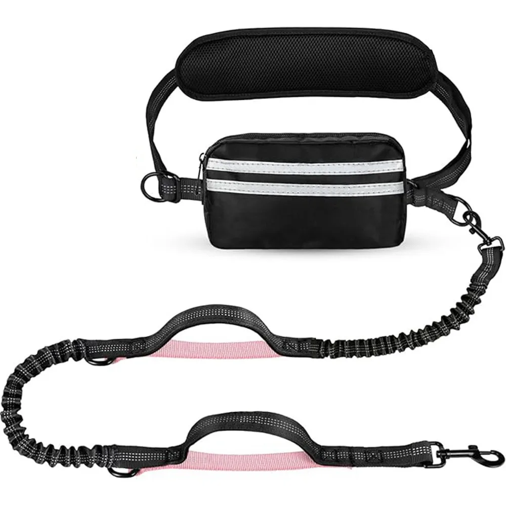 

Reflective Strip Dog Running Waist Leash With Zipper Pouch Retractable Dong Walking Leash Adjustable Waist Belt