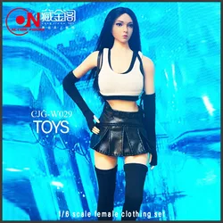 CJG-W029 1/6 Scale Sexy Cosplay Tifa Lockhart 3.0 Clothes Set Vest Leather Skirt Socks Uniform Model for 12 inches Action Figure