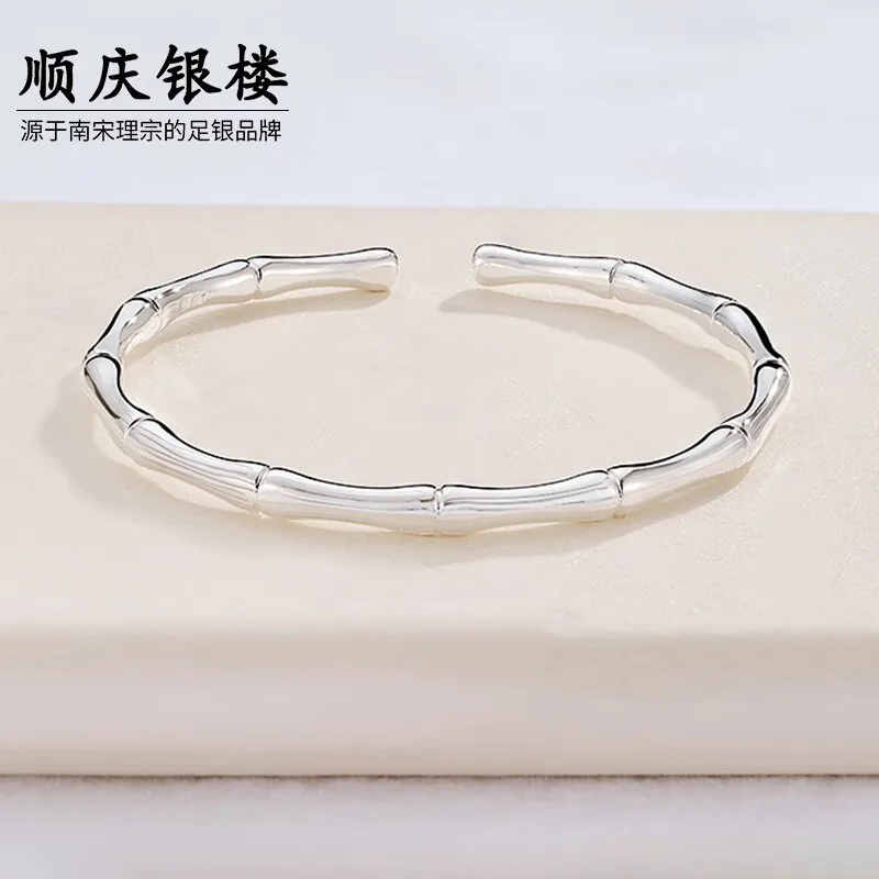 Shunqing Yinlou 9999 Pure Silver Bracelet Color Thread Bamboo Festival Open-Ended Bracelet Minority Get Girlfriends Birthday Gif