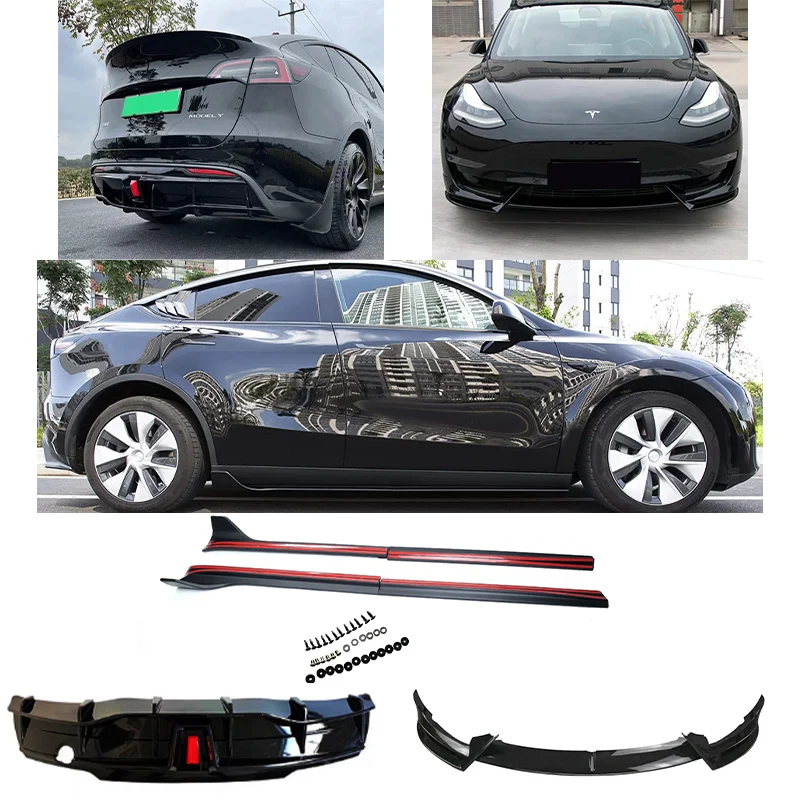 

For 21-24Tesla Model y Deflector Front Bumper Lips Chins Protection Trim Cover Modified Side Apron Body Kit Diffuser Accessories