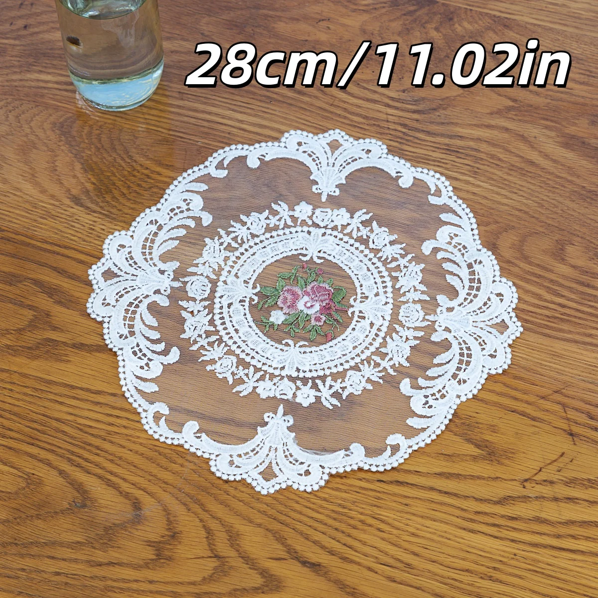 1pc 28cm/11.02in Lace Dining Table Cover Round Heat Resistant Embroidered Table Cloth Doily White Coffee Coaster Photo Props