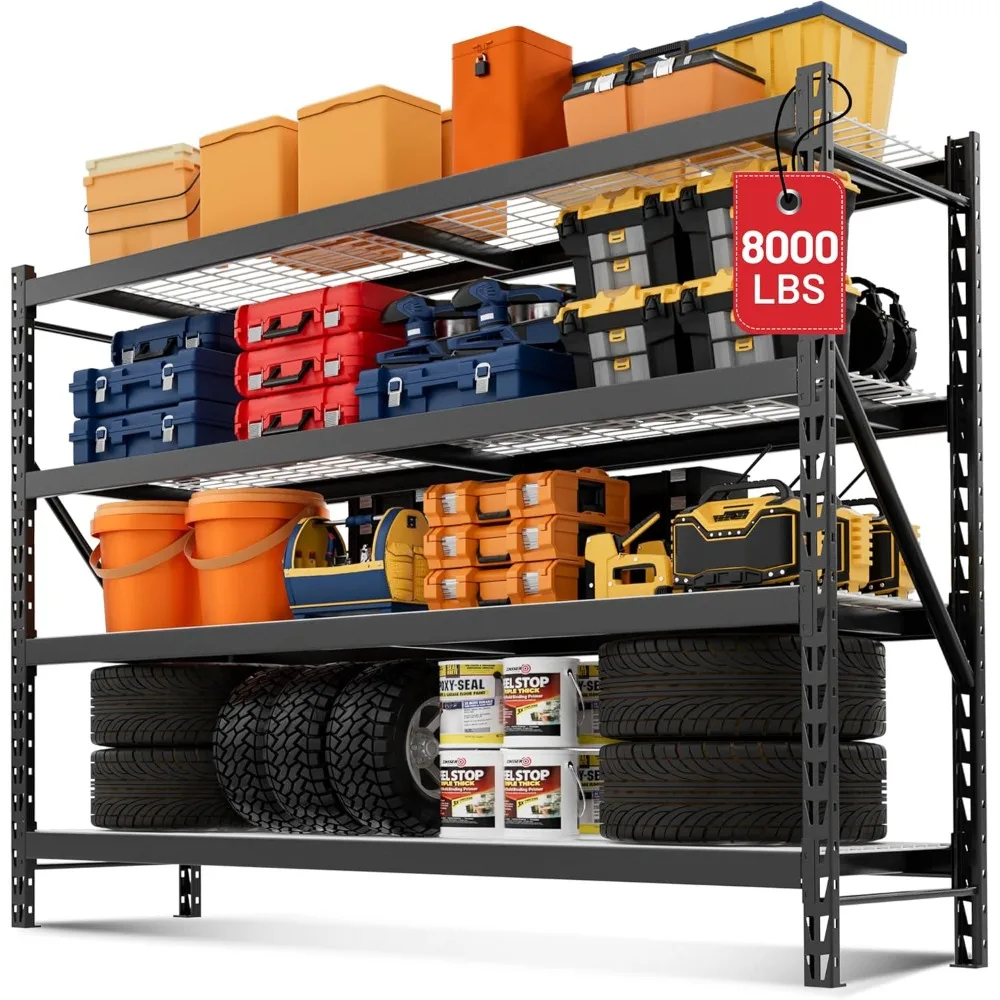 

8000LBS Storage Shelves, 77" Extra-Wide Garage Shelving – Heavy-Duty Metal 4-Tier Adjustable Shelving Unit for Garage/Storage