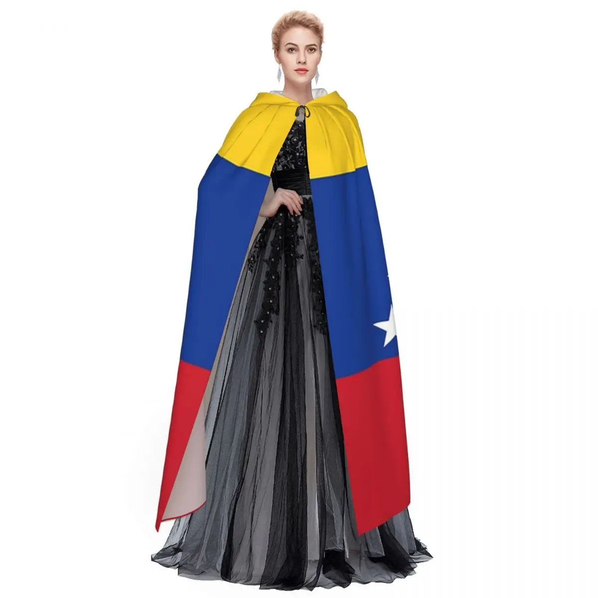 Flag Of Venezuelan, Caribbean Sea In South America Hooded Cloak Witch Medieval Costume Cosplay Cape HalloweenParty Adult Unisex image 3