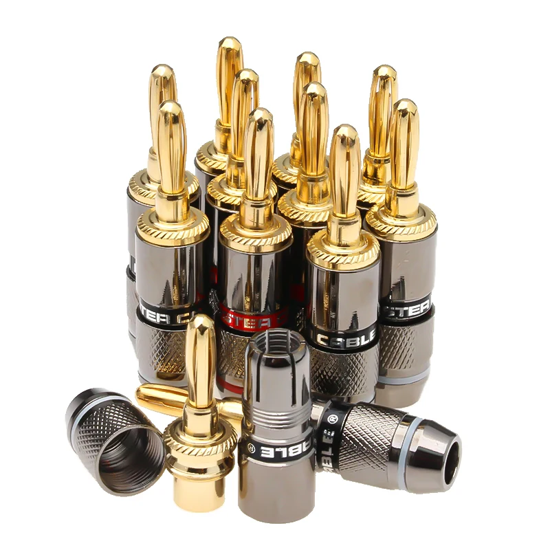 4mm Pure Copper Gold Plated Banana Plug Connector For Audio Video Speaker Adapter Cable Wire Amplifier Terminal Connectors Kit