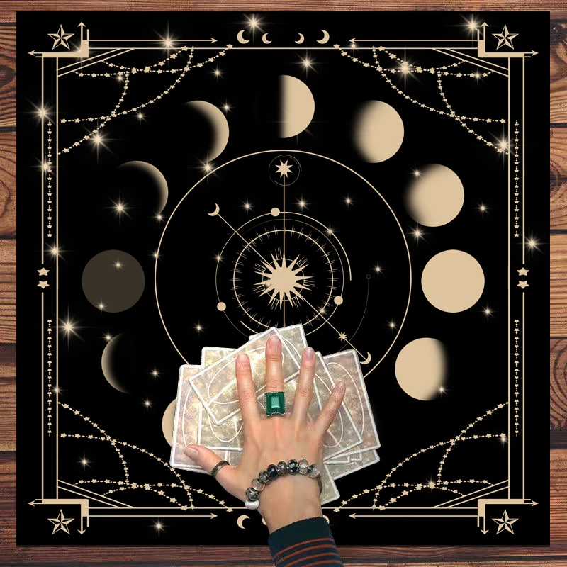 VIKAMA Nappe d'autel et de divination Phases du Soleil et du Lune, pour Tarot, Sorcellerie, Wicca, Astrologie, Décoration