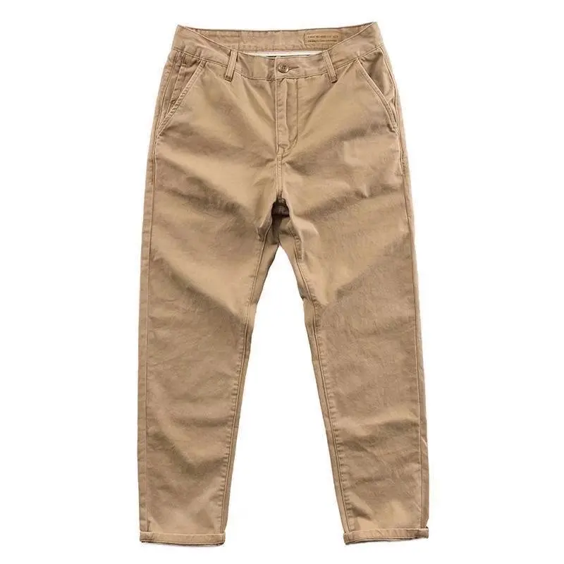 Herren Vintage American Heavyweight Washed Chino-Hose, lockere, gerade geschnittene, strapazierfähige Arbeitshose, minimalistischer urbaner Streetwear-Look