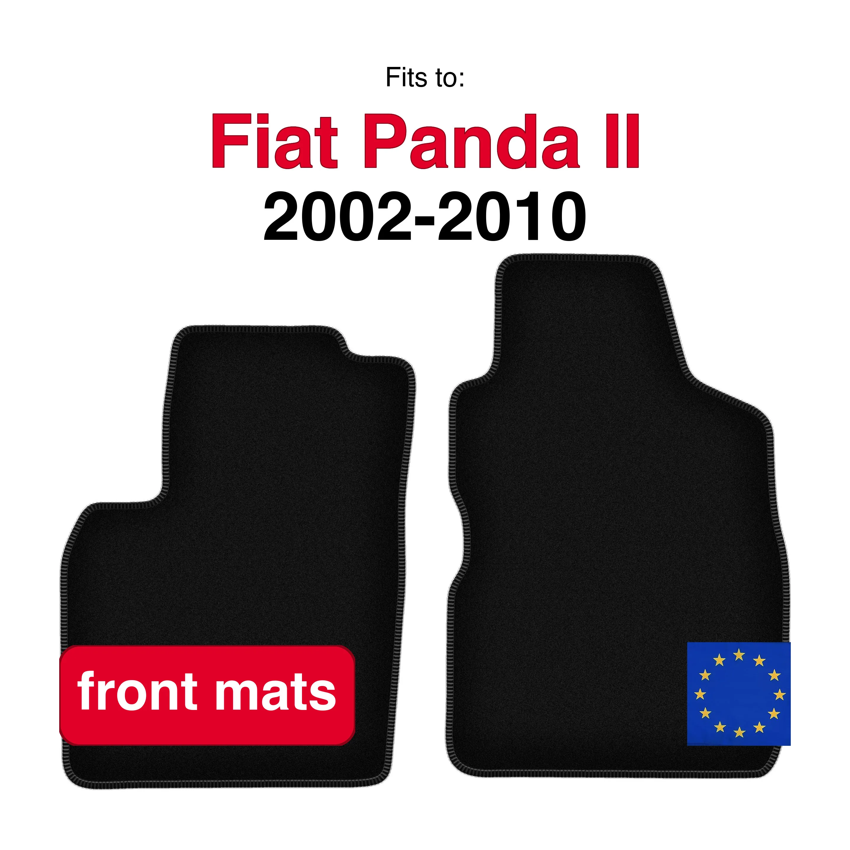 Velours vloermatten voor Fiat Panda II hatchback (2002-2010) - Zwart (2 stuks) set auto vloermatten voorin