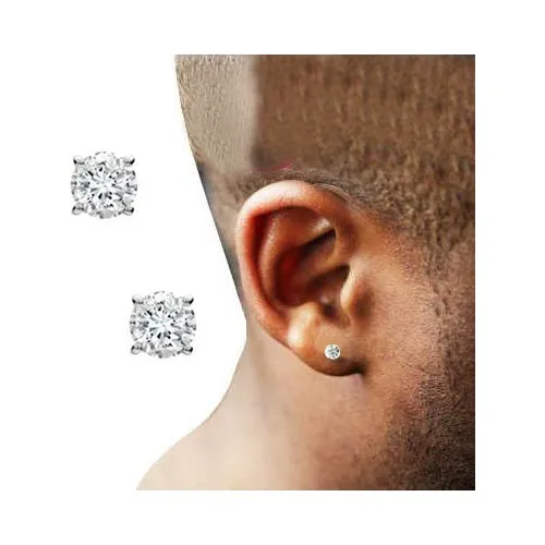 Chavin รอบ,4มม. Solitaire Silver Zircon ต่างหู Be22-4ผู้หญิงผู้ชาย Unisex Stylish Elegant ของขวัญ