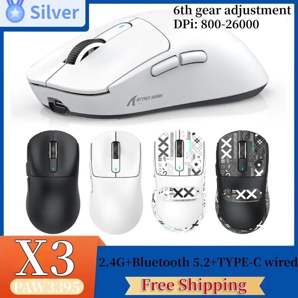 

Attack Shark X3 Mouse Tri Mdoe Paw3395 Bluetooth Wireless 2.4G Wired Mouse Gamer Accessory For Computer Pc Man Gaming Mice Gifts