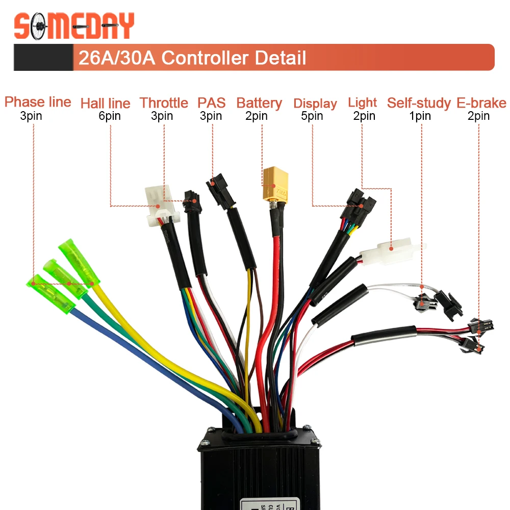 SOMEDAY Electric Bicycle 36V/48V 17A 26A 30A 3 Model Sinewave Controller S866 S900 GD01 LCD Display For 350W500W750W1000W Ebike