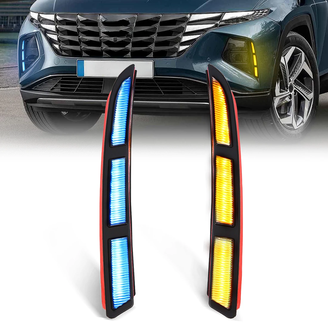 3 Colors LED Fog Lamp For Hyundai Tucson 2021 2022 DRL Daytime Light Car Front Bumper Headlight Turn Signal Lamp Car Accessrioes