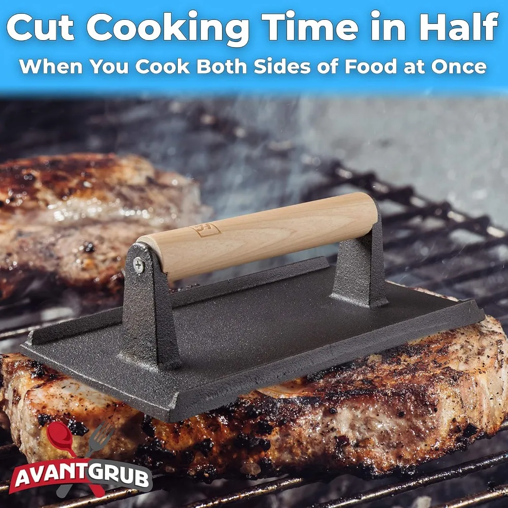 

Tool Pro Grade, Pre Seasoned Cast Iron Grill Weight 3Pk. Heavy Duty Steak and Burger Press with Wooden Handle for Grills