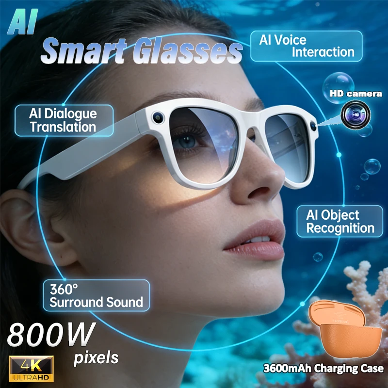 

New Smart Camera Glasses Language Call Smart Photochromic 800W Pixel 4KHD Camera AI Smart Image Recognition Men AI Smart Glasses