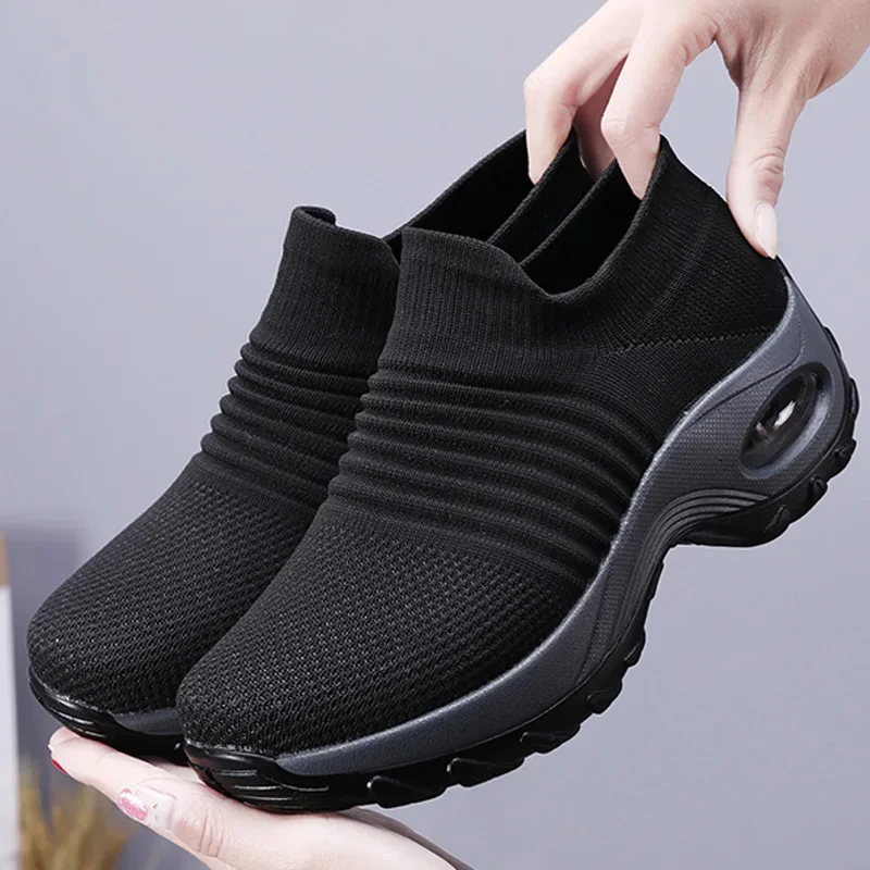 Women Sneakers Fashion Breathable Walking Mesh Platform Shoes Sneakers for Women Gym Vulcanized Shoes Black Female