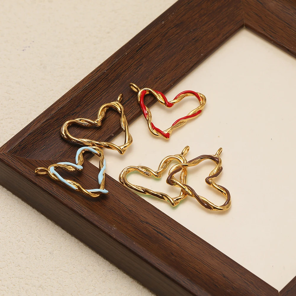 4 Stück Edelstahl-Draht-Wickel-Emaille-Herzanhänger für DIY-Modeschmuck, Halskettenanhänger, Zubehör für Mädchen-Ohrringe – Detail 4