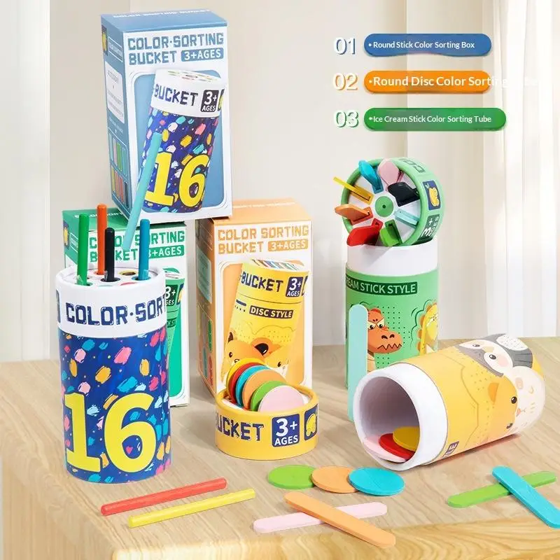 

Montessori Sorting & Matching Toy, Wooden Bucket with Shapes for Color & Size Learning, Fine Motor Skills Gift for Toddlers