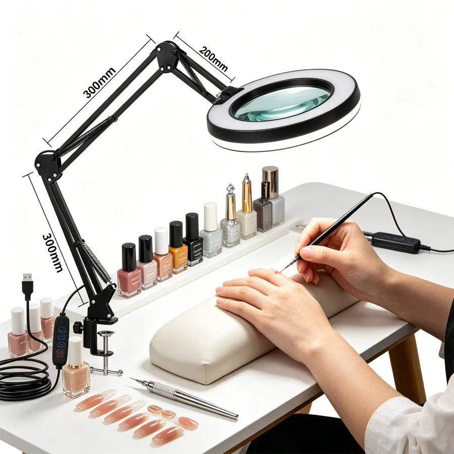 3-Section Foldable 8X/10X Magnifying Glass with Light USB 3 Color LED Magnifier Lamp for Soldering Repair Beauty Reading & Craft